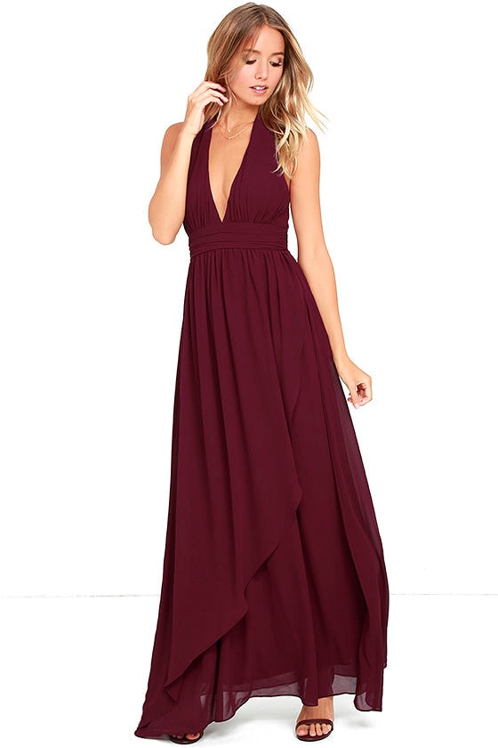 burgundy halter gown