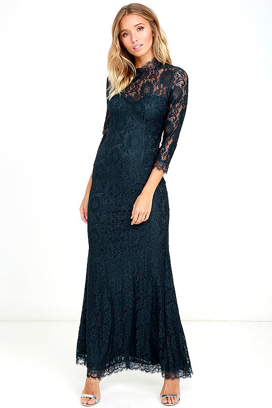More Than Love Navy Blue Lace Maxi Dress