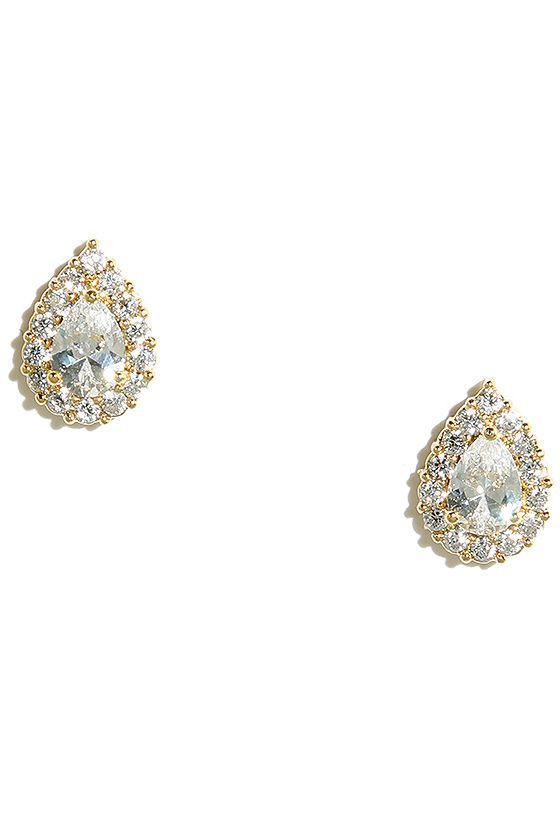 Chic Gold Earrings Rhinestone Earrings Teardrop Earrings 14.00