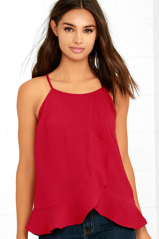 Stylish Berry Red Top - Sleeveless Top - Ruffle Top - Blouse - $34.00 ...