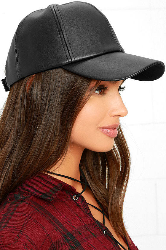 Perfect Weekend Black Vegan Leather Baseball Cap 2