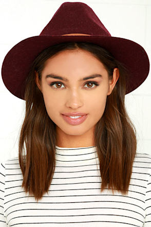 Billabong Fedora Hat 100% Wool Better Over Here Burgundy Faux Leather One Size Billabong Fedora Hat Better Over Here 100% Wool Burgundy  main image 3