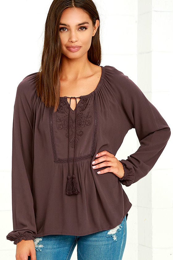 Others Follow Shake It Up Top - Long Sleeve Top - Embroidered Top - $57 ...