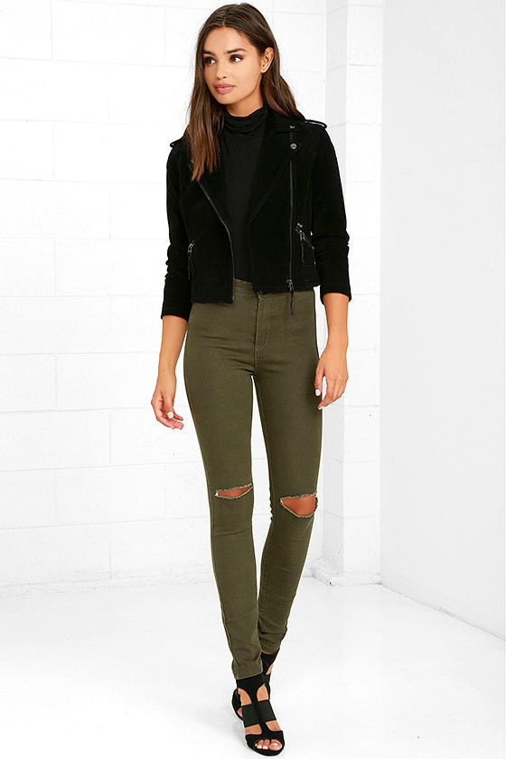 Practice Makes Perfect Olive Green High-Waisted Skinny Jeans