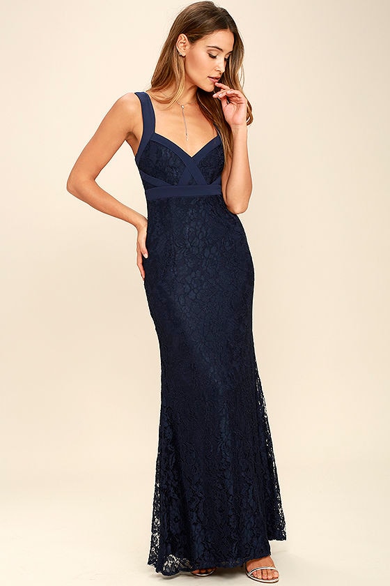 Lovely Navy Blue Dress - Lace Dress - Maxi Dress - $84.00 - Lulus