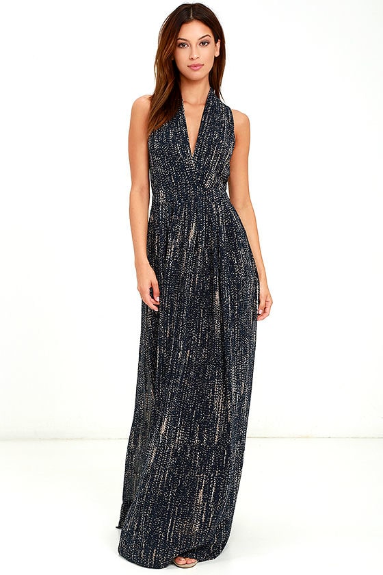 navy blue print dress