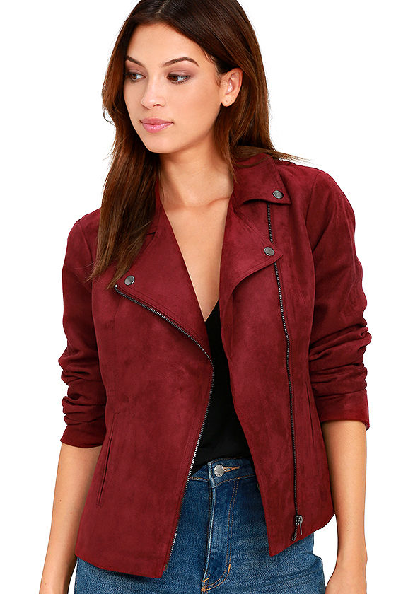 Olive & Oak - Faux Suede Jacket - Wine Red Jacket - Moto Jacket - $118. ...