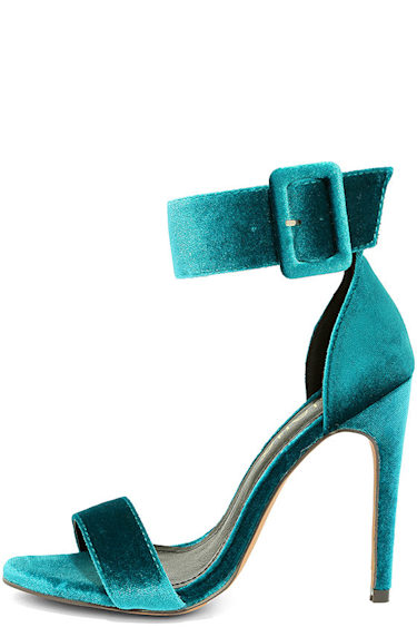 Love and Luck Teal Velvet Ankle Strap Heels