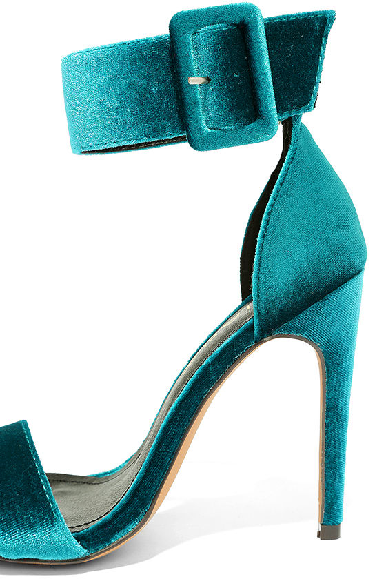 Sexy Teal Heels - Velvet Heels - Ankle Strap Heels - $32.00