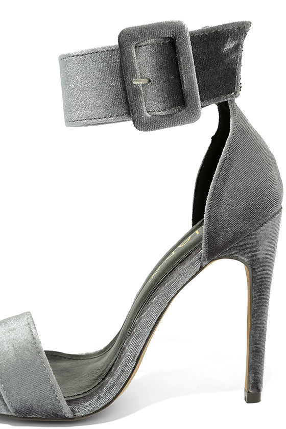 strappy grey heels
