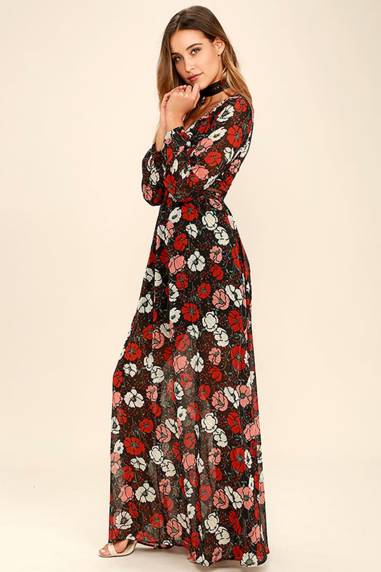 black and red poppy dress Multifloral Poppy Dress in Black/Red