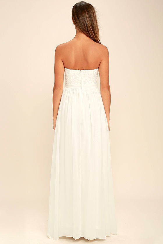 Lovely Ivory Maxi Dress - Embroidered Maxi Dress - Strapless Maxi Dress ...