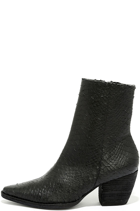 black snakeskin ankle boots