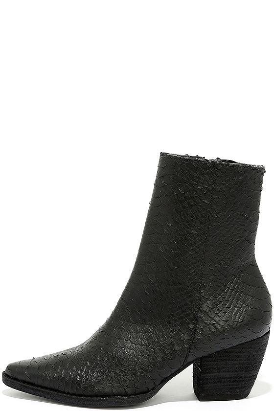 black leather snakeskin boots