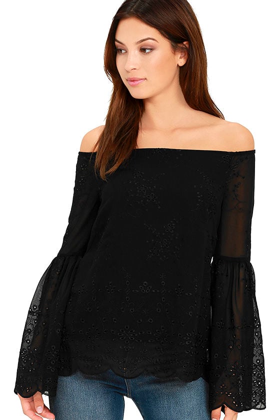 Cute Black Lace Top - Off-the-Shoulder Top - Eyelet Top - $56.00 - Lulus