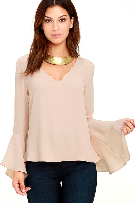 Contented Sigh Beige Long Sleeve Top