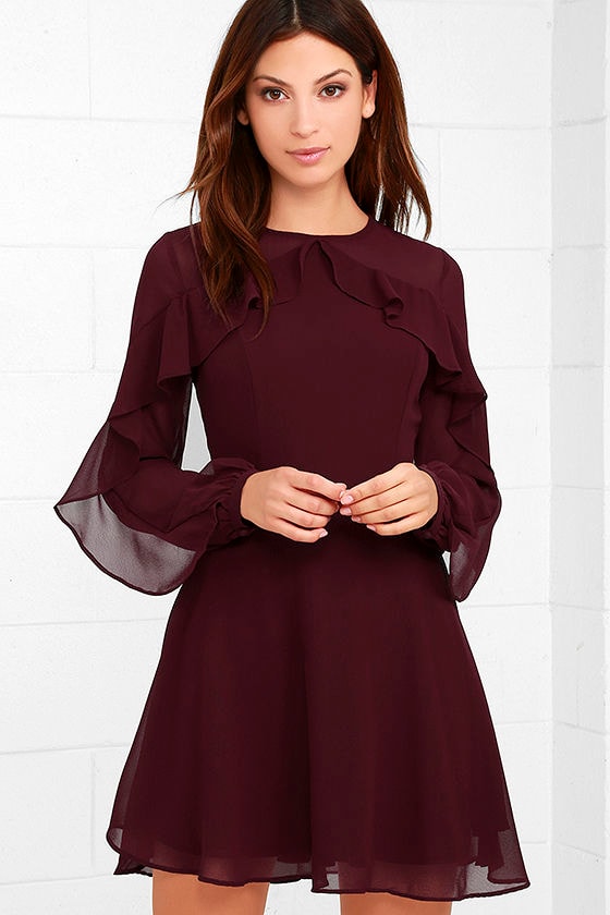 burgundy long sleeve dress for wedding