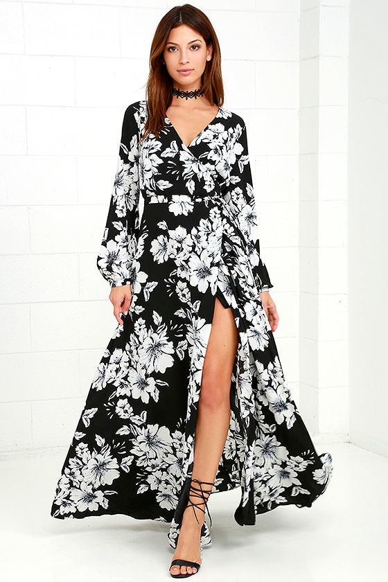 black and white floral maxi dress