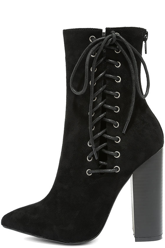 black lace up calf high boots