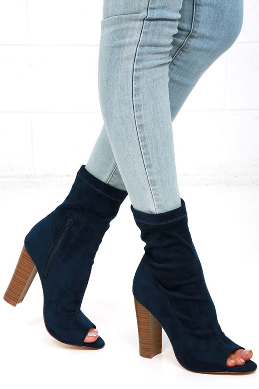 blue peep toe booties