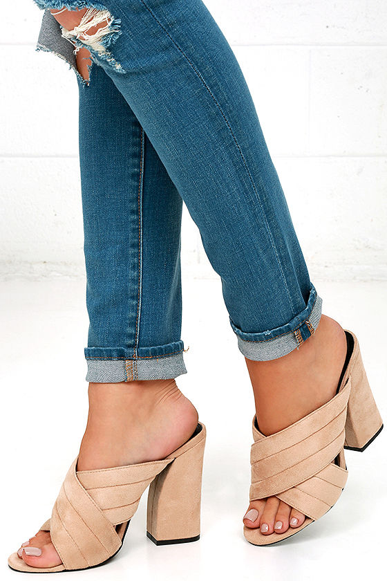 nude mule block heel