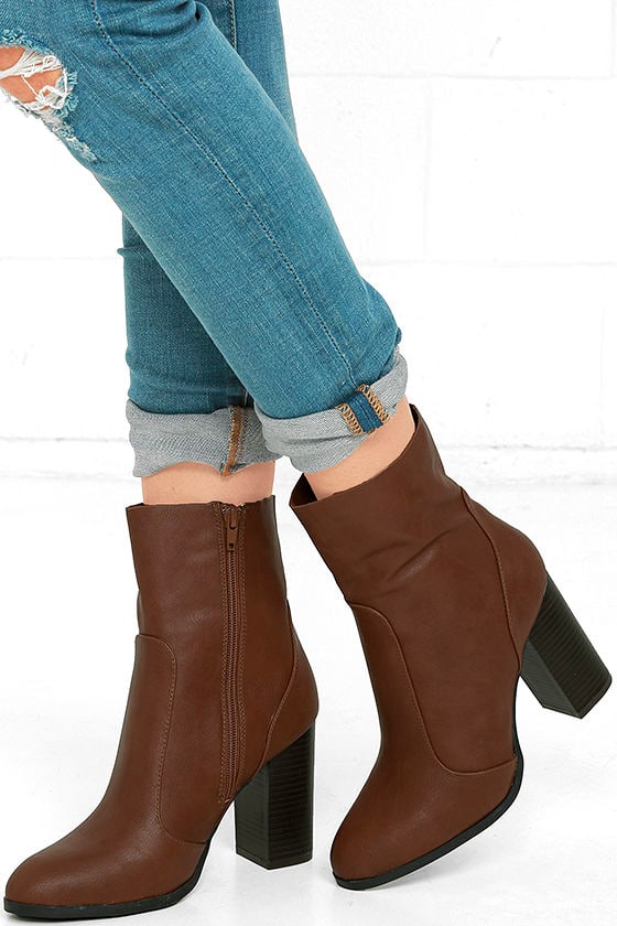 cognac high heel boots