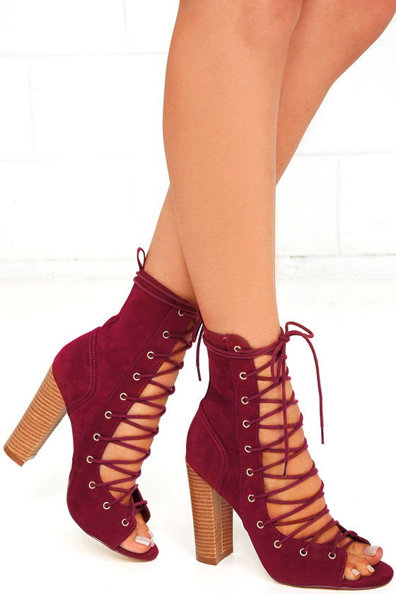 Sierra Wine Lace Up High Heel Booties