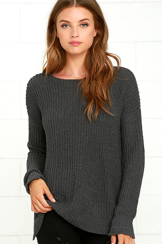 BB Dakota Tally Sweater - Dark Grey Sweater - Ribbed Knit Sweater - $79 ...