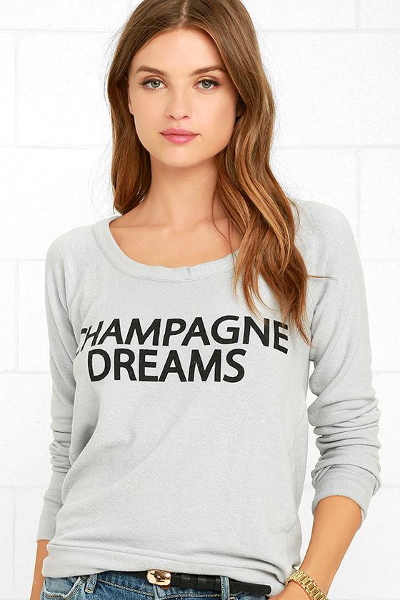 Chaser Champagne Dreams Sweater - Light Grey Sweater - Graphic Sweater - Open Back Sweater - $79 
