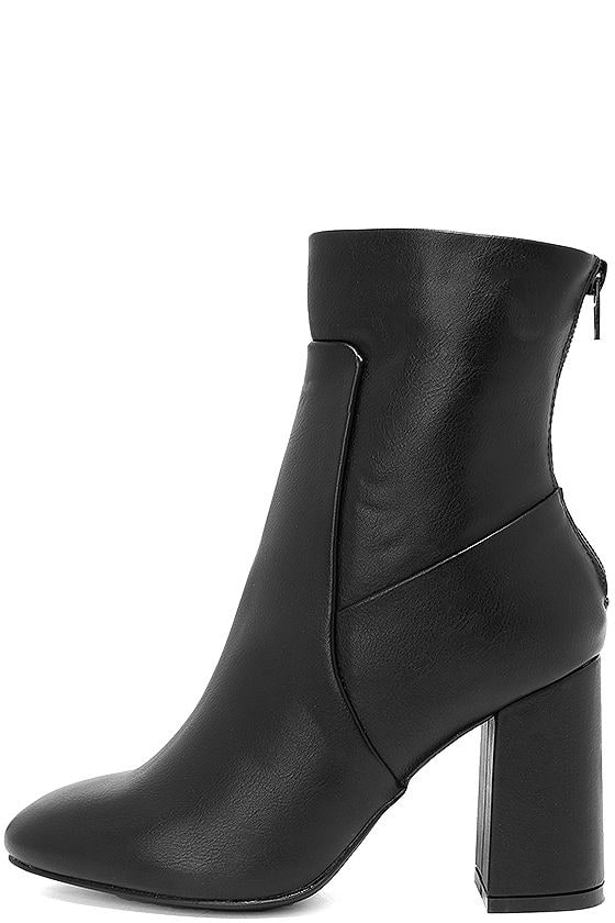 black high heel mid calf boots