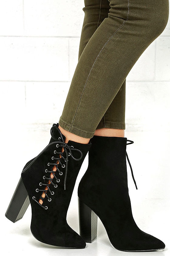 Sexy Black High Heel Boots - Lace-Up 
