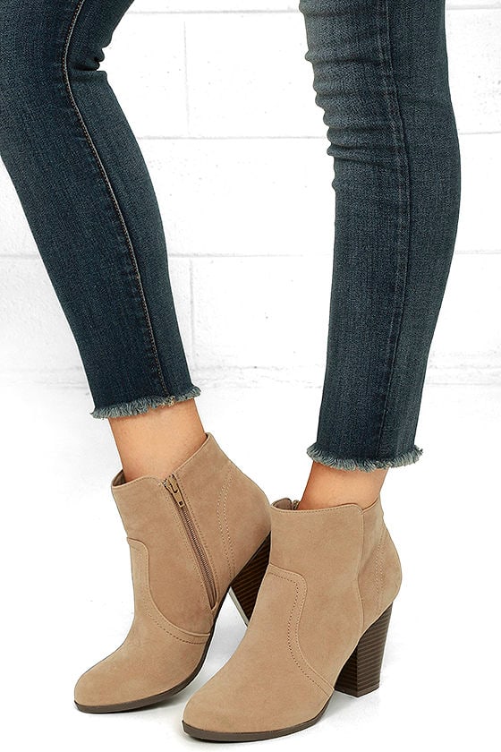 beige low heel booties