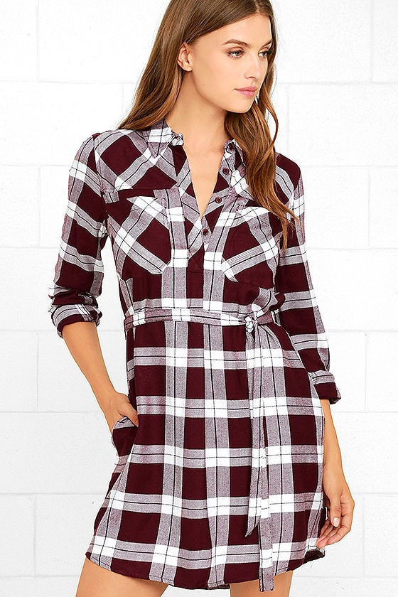 burgundy plaid uniform dress