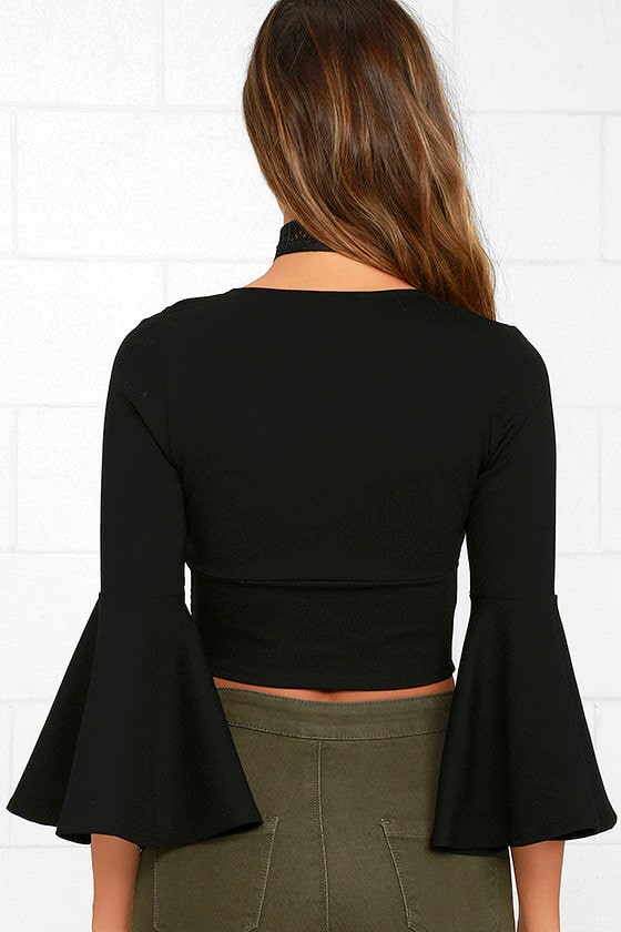 Black Crop Top Long Sleeve Crop Top Bell Sleeve Top 43.00