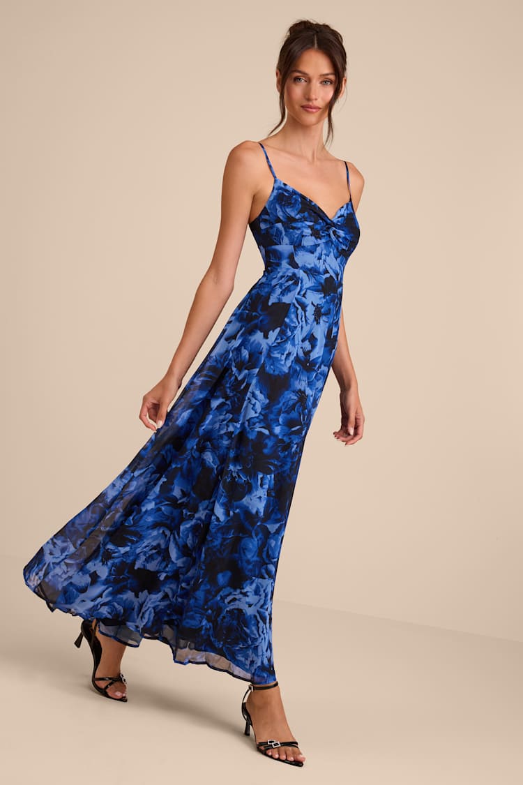 Blue Maxi Dress - Floral Print Dress - Twist-Front Dress - Lulus