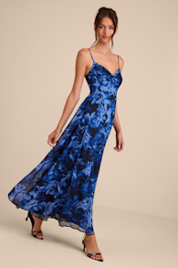 Beautiful Soul Blue Floral Print Twist-Front Maxi Dress 1