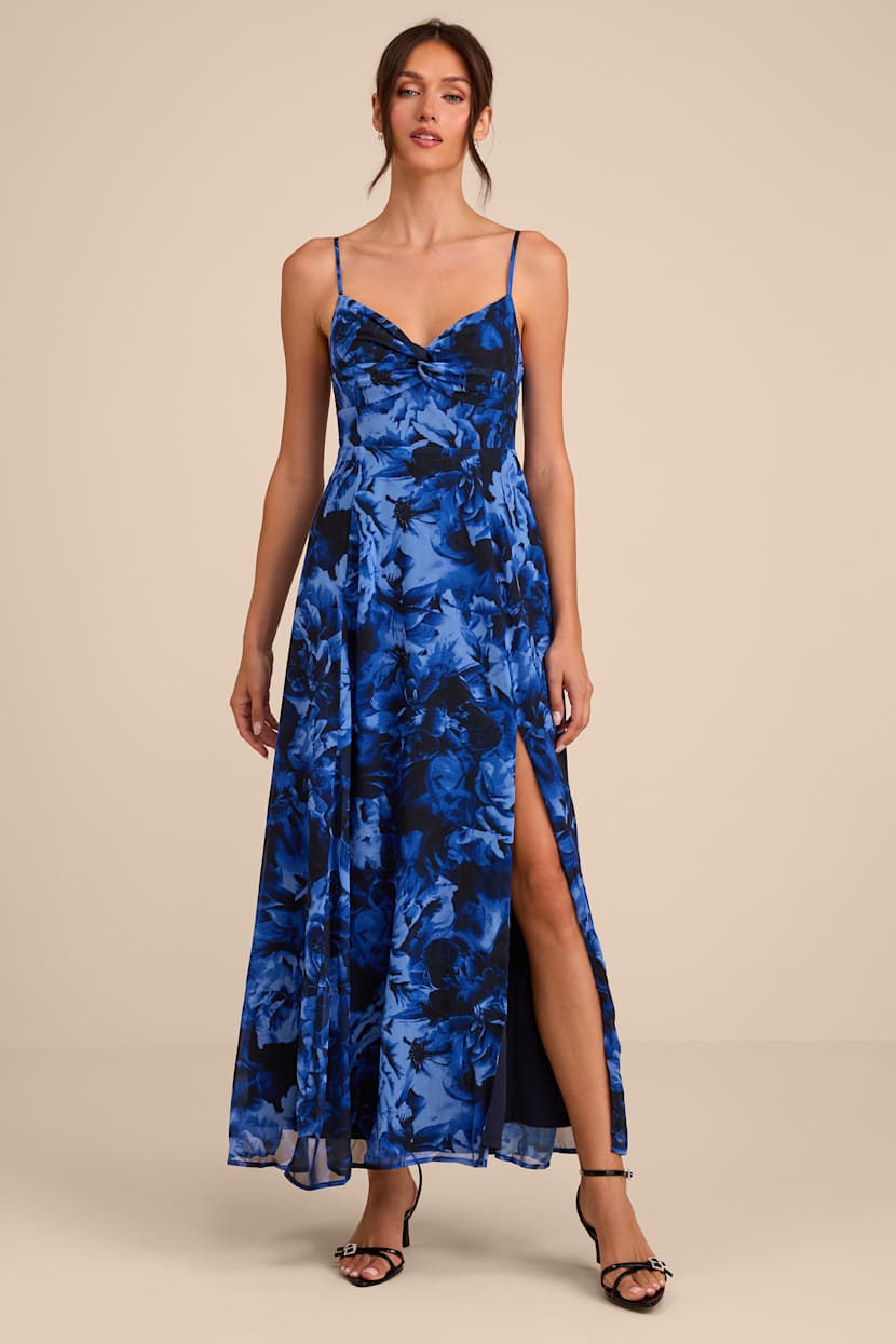 Blue Maxi Dress - Floral Print Dress - Twist-Front Dress - Lulus Blue Maxi Dress - Floral Print Dress - Twist-Front Dress - Lulus