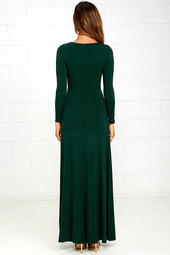 Chic Forest Green Dress Maxi Dress Long Sleeve Dress