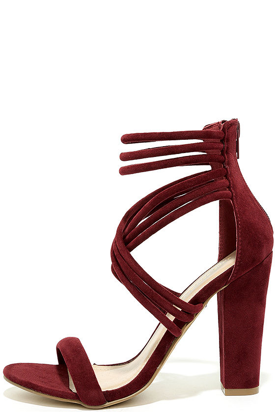 Sassy Swagger Burgundy Suede Caged Heels