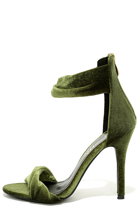 Impress Me Green Velvet Ankle Strap Heels