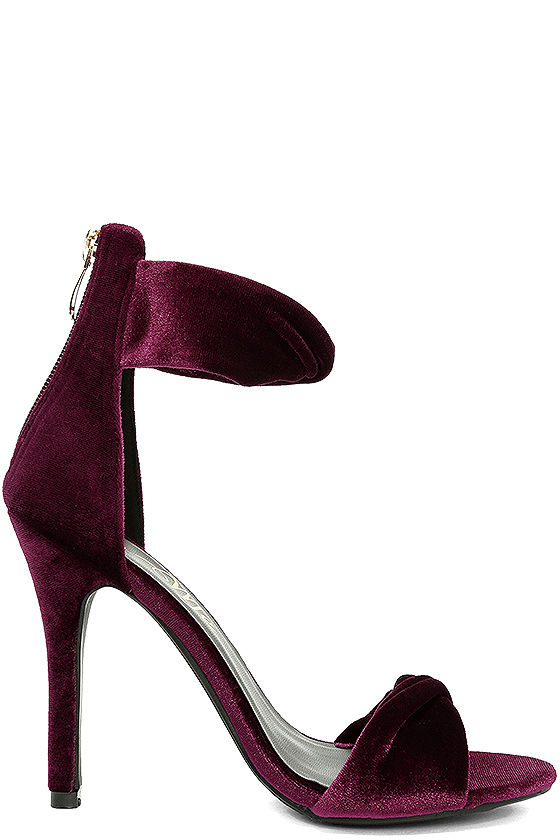 wine colored open toe heels