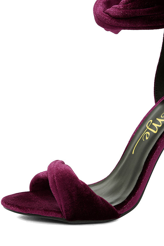 Chic Wine Heels Velvet Heels Ankle Strap Heels 38.00