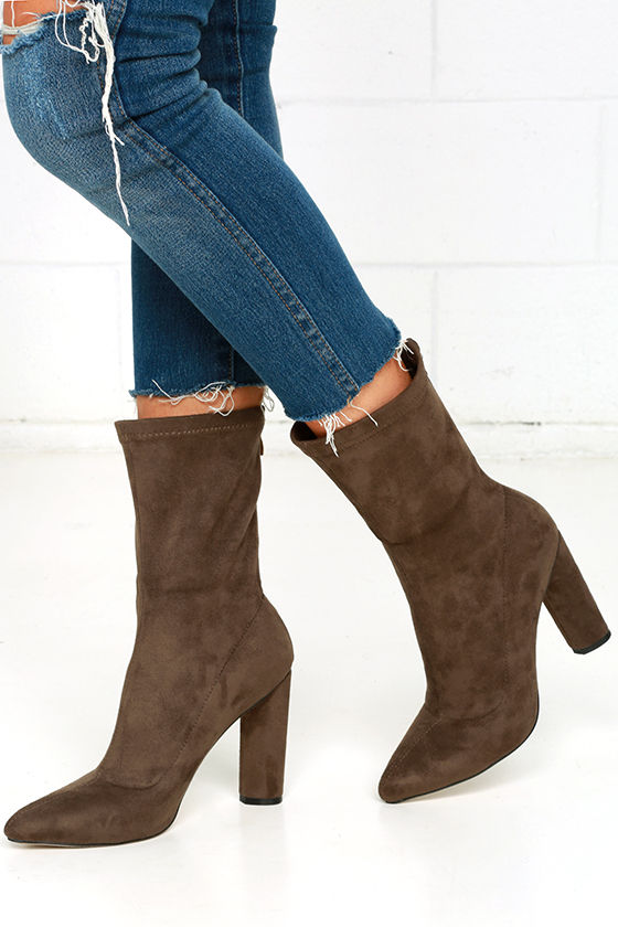 Unbelievably Chic Taupe Suede High Heel Mid-Calf Boots