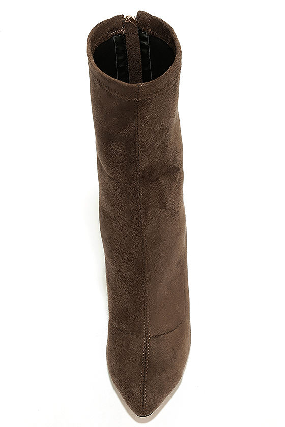 Chic Taupe Suede Boots - Mid-Calf Boots - Sock Boots 