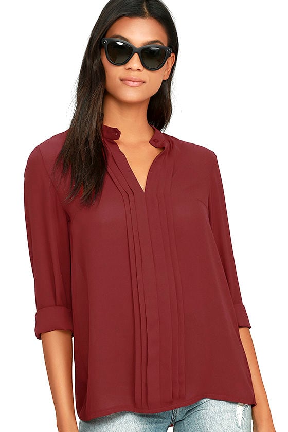 Lovely Wine Red Top - Long Sleeve Top - Sheer Top - $44.00 - Lulus