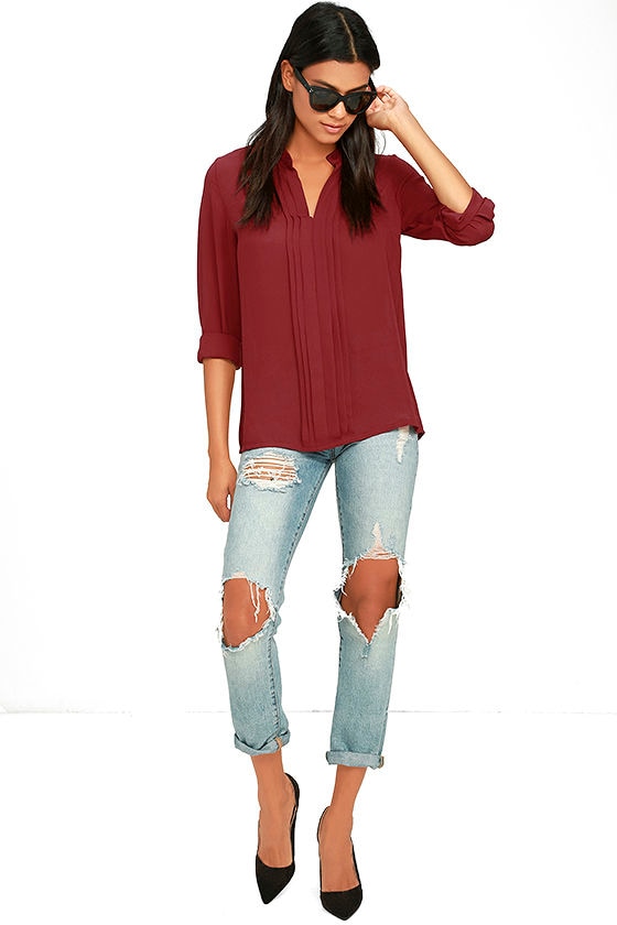 Lovely Wine Red Top - Long Sleeve Top - Sheer Top - $44.00 - Lulus