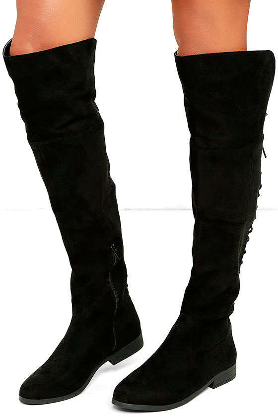 LFL Ramsey Black Suede Lace-Up Over the Knee Boots 1
