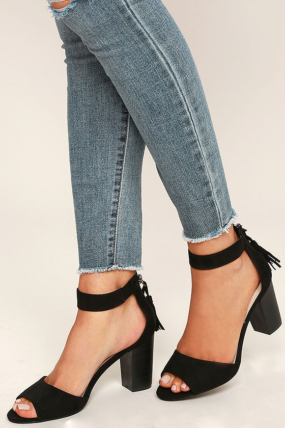 Chic Black Heels - Vegan Suede Heels - Ankle Strap Heels - $26.00