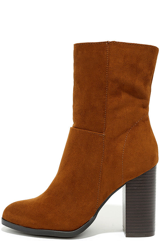 Welcomed Addition Chestnut Suede High Heel Mid-Calf Boots 2