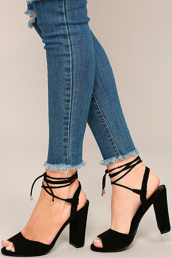 Elle Black Suede Lace-Up Heels